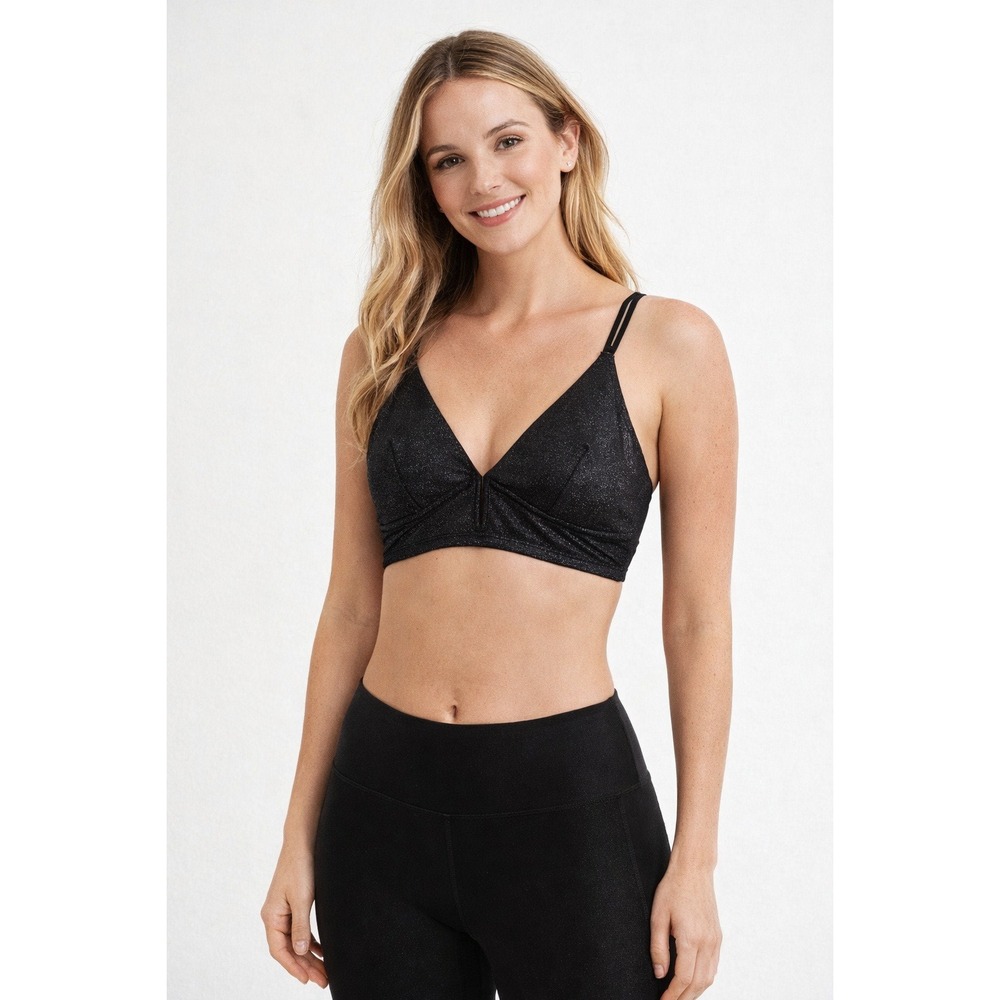 Auden Metallic Shimmer Wireless Bralette Womens Small Black Silver NEW bra